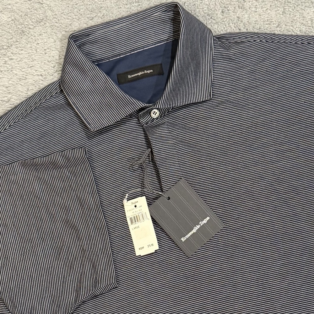 Ermenegildo Zegna Polo Shirt Men's L Medium Blue Cotton Cashmere Silk Knit S/S